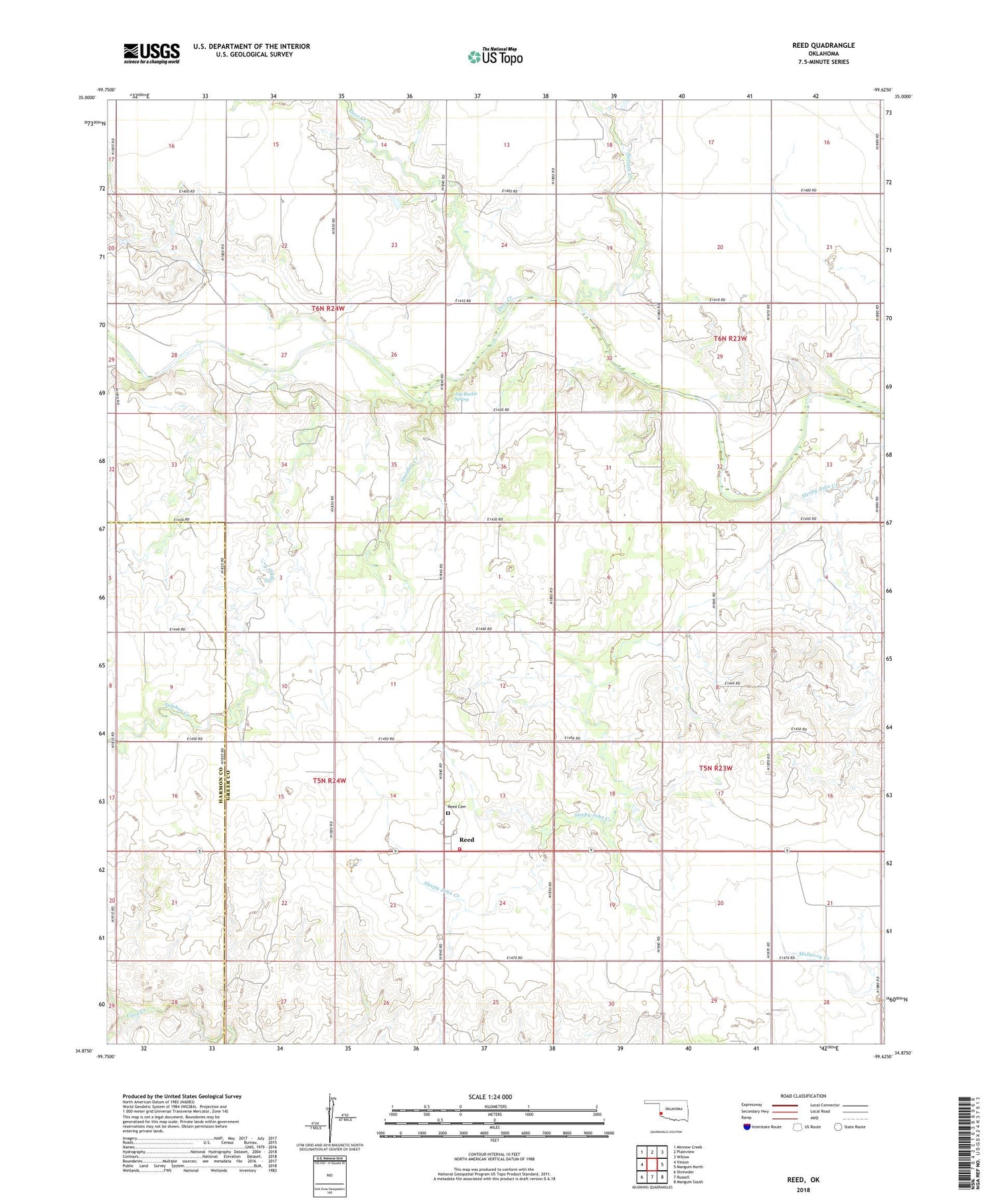 Reed Oklahoma US Topo Map Image
