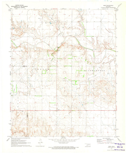 Classic USGS Reed Oklahoma 7.5'x7.5' Topo Map Image