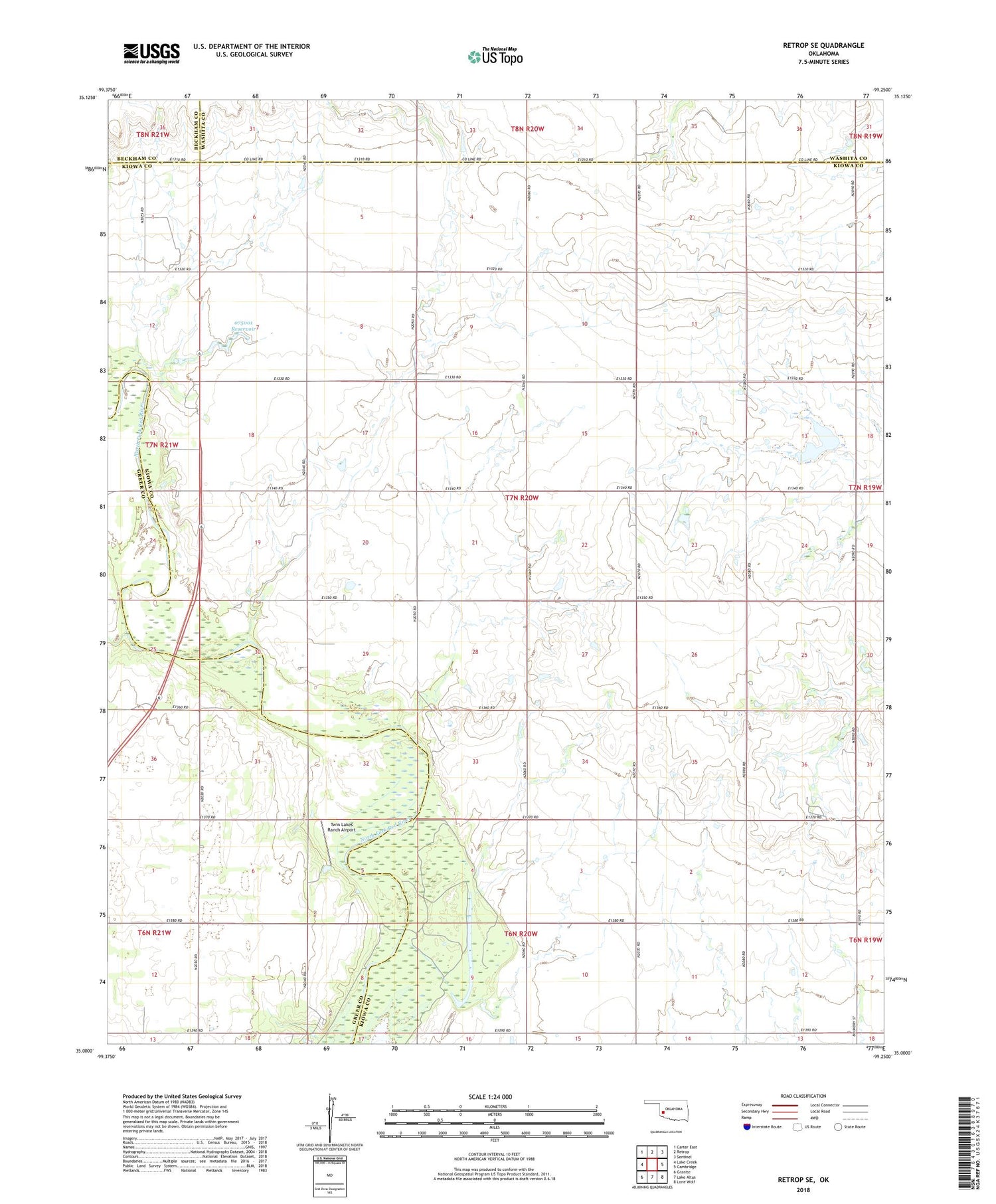 Retrop SE Oklahoma US Topo Map Image