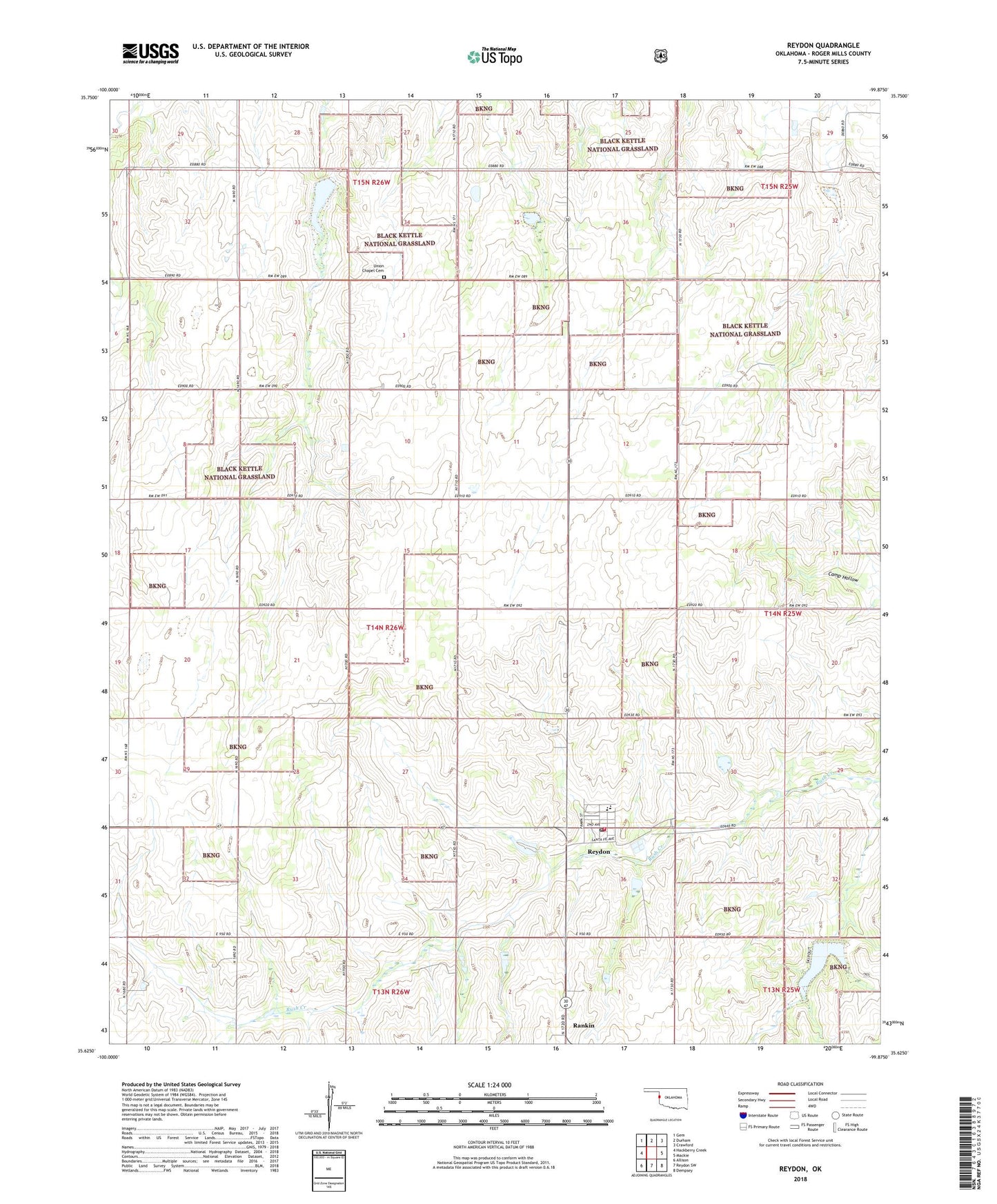 Reydon Oklahoma US Topo Map Image