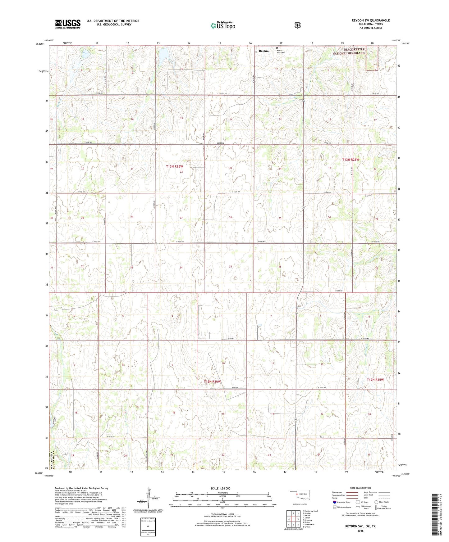 Reydon SW Oklahoma US Topo Map Image