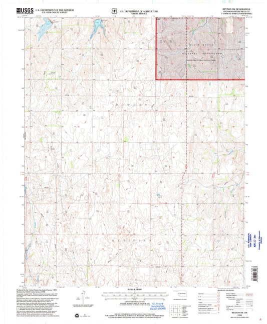 Classic USGS Reydon SW Oklahoma 7.5'x7.5' Topo Map Image