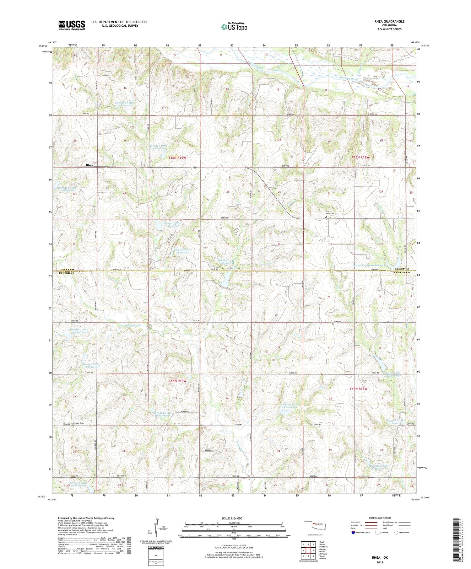Rhea Oklahoma US Topo Map Image
