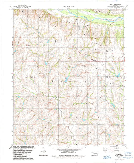 Classic USGS Rhea Oklahoma 7.5'x7.5' Topo Map Image