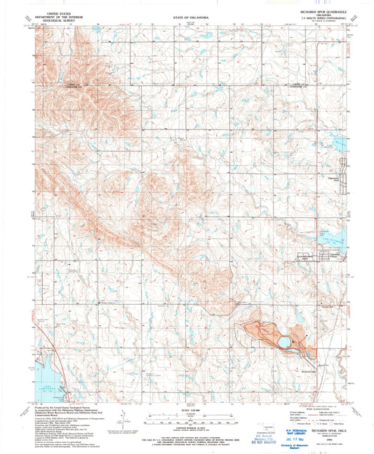Classic USGS Richards Spur Oklahoma 7.5'x7.5' Topo Map Image