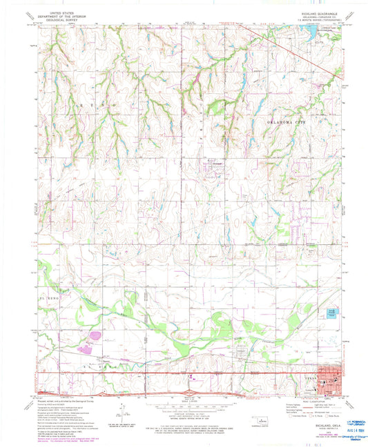 Classic USGS Richland Oklahoma 7.5'x7.5' Topo Map Image