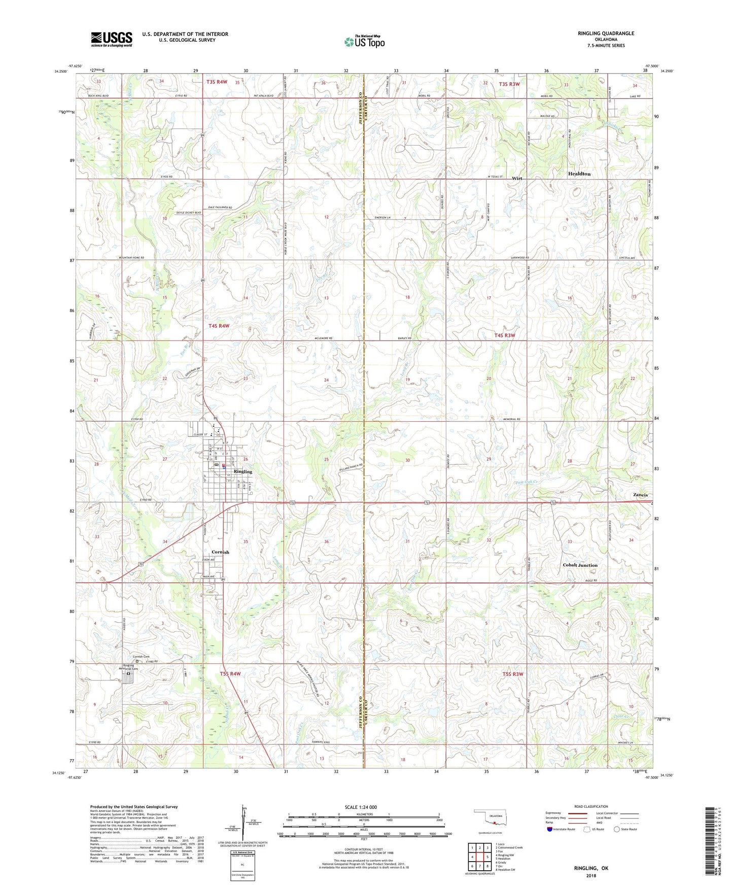 Ringling Oklahoma US Topo Map Image