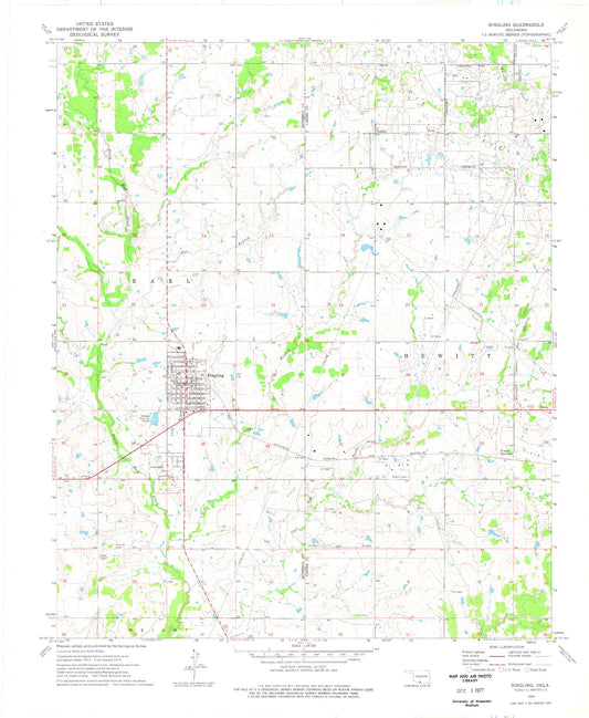 Classic USGS Ringling Oklahoma 7.5'x7.5' Topo Map Image