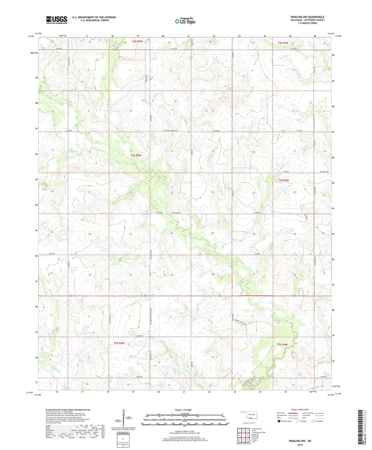 Ringling NW Oklahoma US Topo Map Image