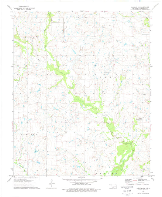 Classic USGS Ringling NW Oklahoma 7.5'x7.5' Topo Map Image