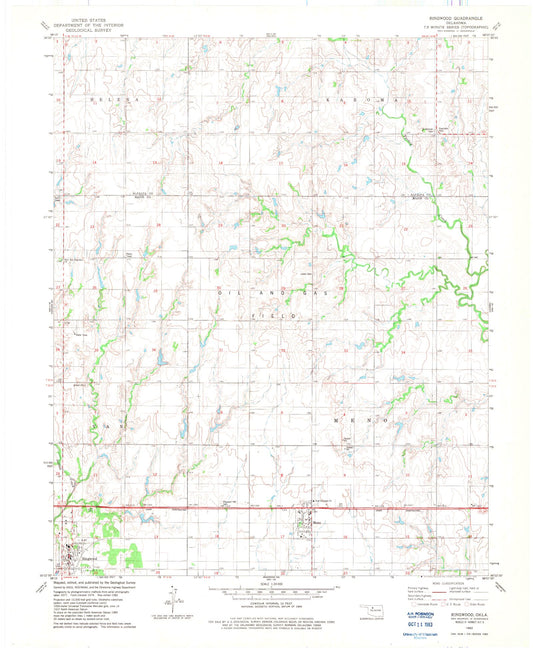 Classic USGS Ringwood Oklahoma 7.5'x7.5' Topo Map Image