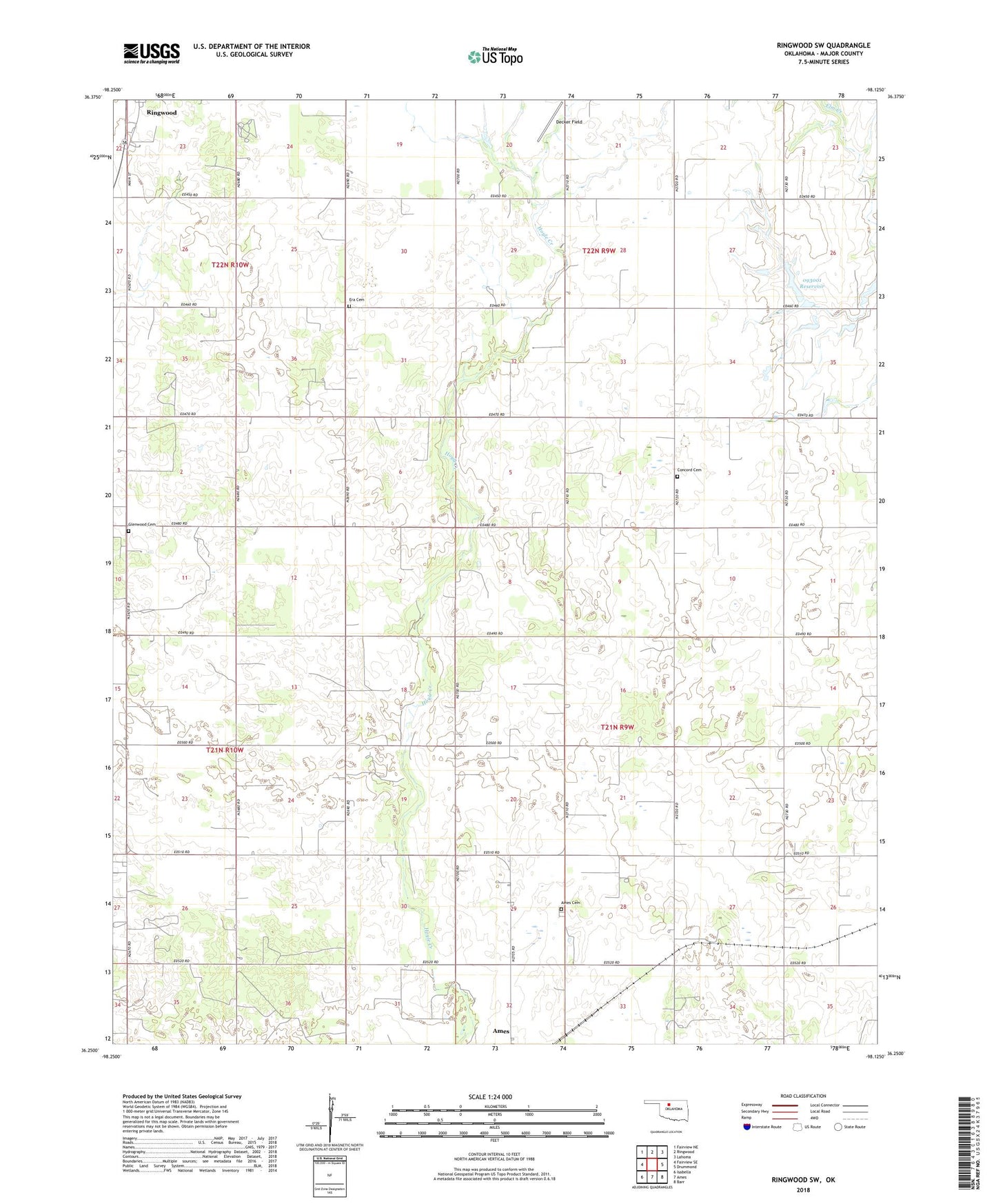 Ringwood SW Oklahoma US Topo Map Image