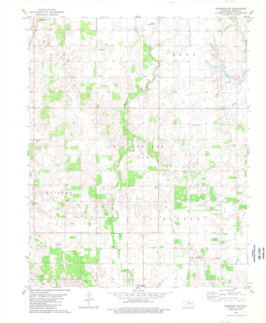 Classic USGS Ringwood SW Oklahoma 7.5'x7.5' Topo Map Image