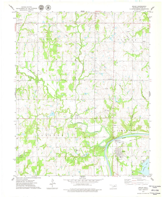 Classic USGS Ripley Oklahoma 7.5'x7.5' Topo Map Image