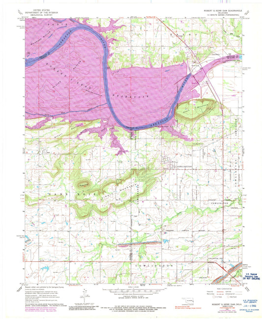 Classic USGS Robert S Kerr Dam Oklahoma 7.5'x7.5' Topo Map Image