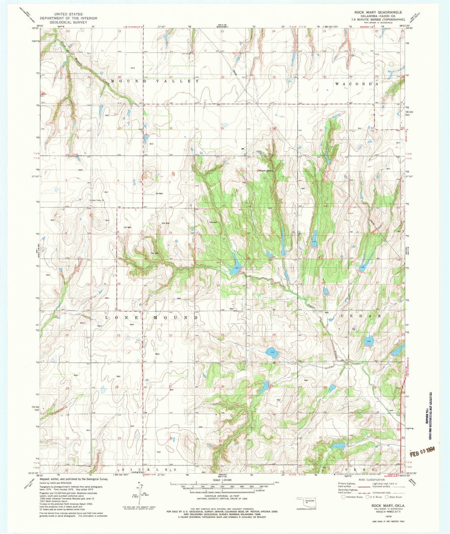 Classic USGS Rock Mary Oklahoma 7.5'x7.5' Topo Map Image
