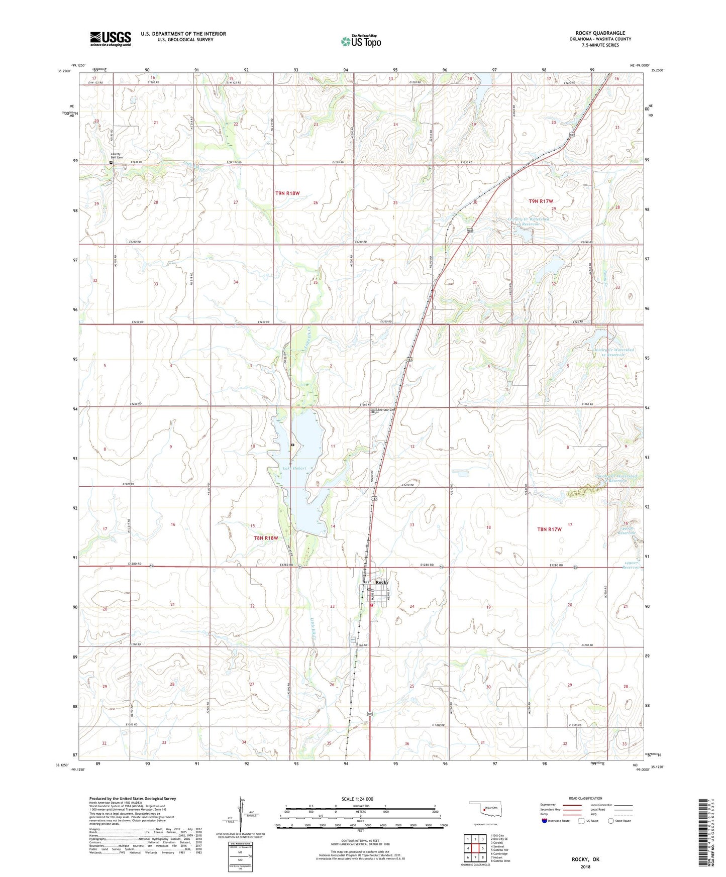 Rocky Oklahoma US Topo Map Image
