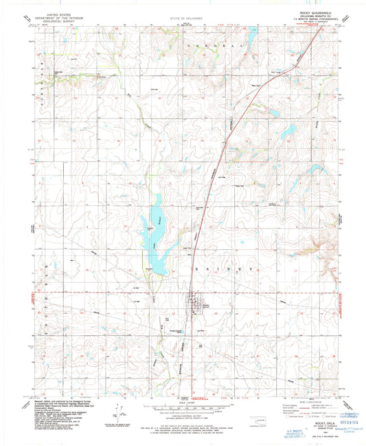 Classic USGS Rocky Oklahoma 7.5'x7.5' Topo Map Image