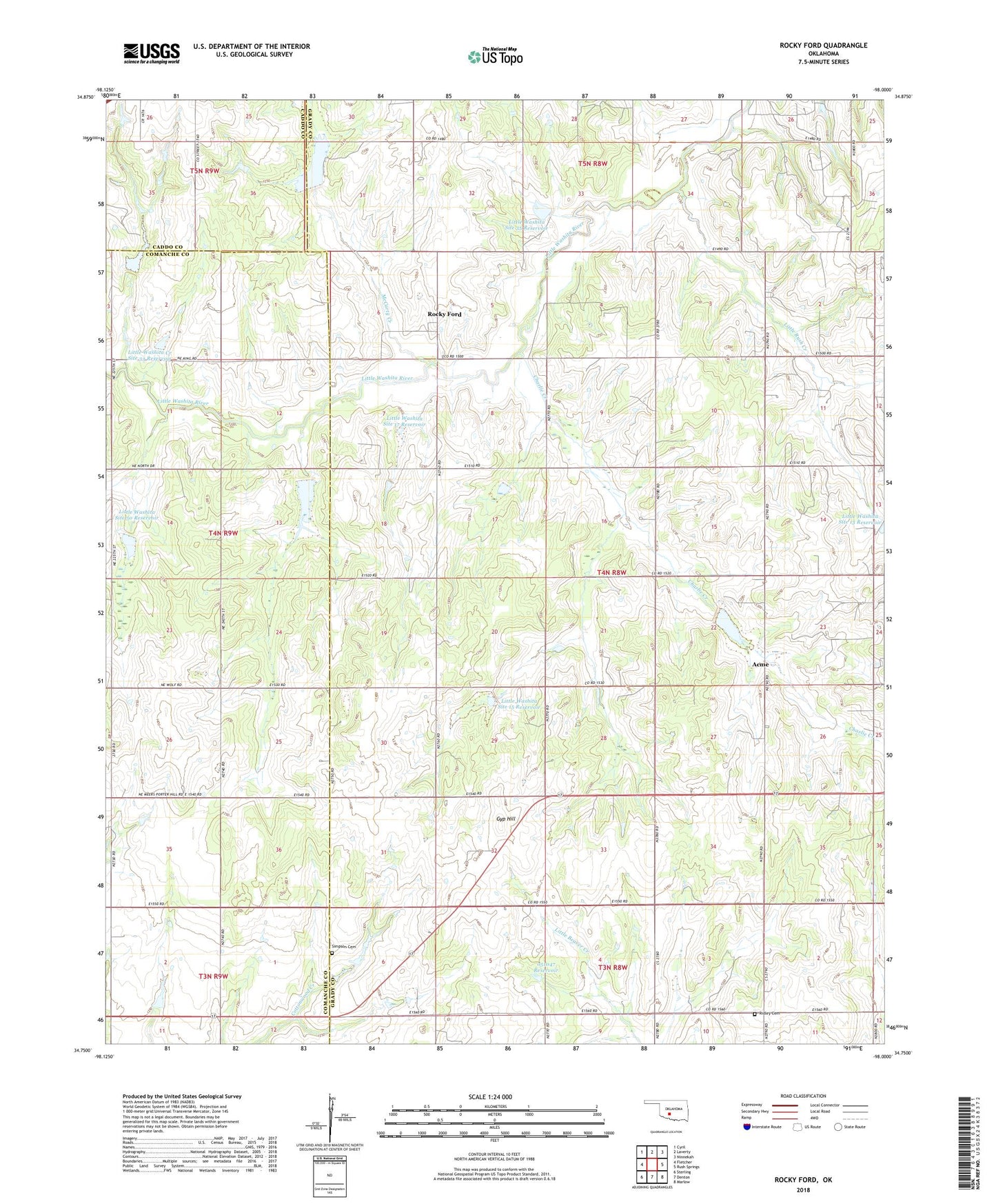 Rocky Ford Oklahoma US Topo Map Image