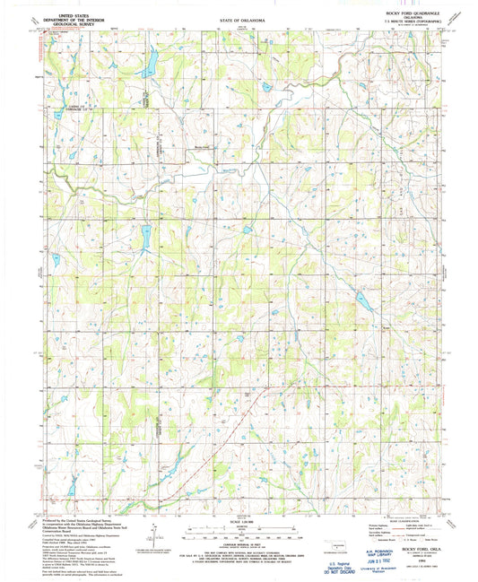 Classic USGS Rocky Ford Oklahoma 7.5'x7.5' Topo Map Image