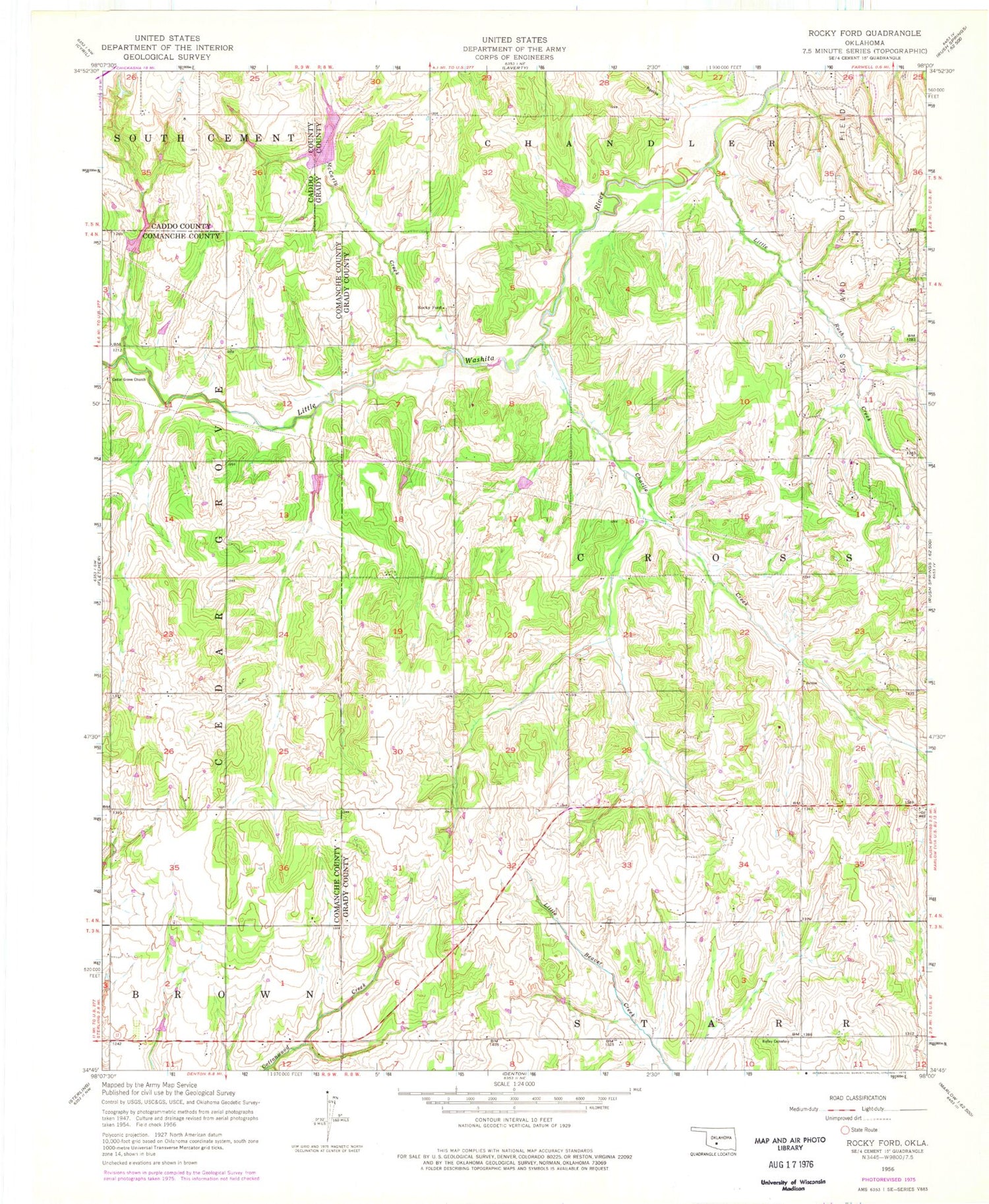 Classic USGS Rocky Ford Oklahoma 7.5'x7.5' Topo Map Image