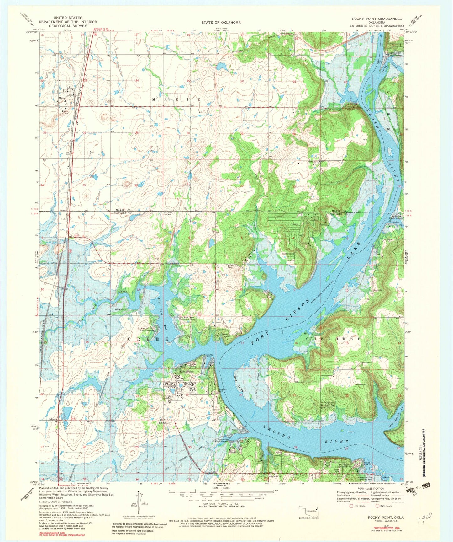 Classic USGS Rocky Point Oklahoma 7.5'x7.5' Topo Map Image