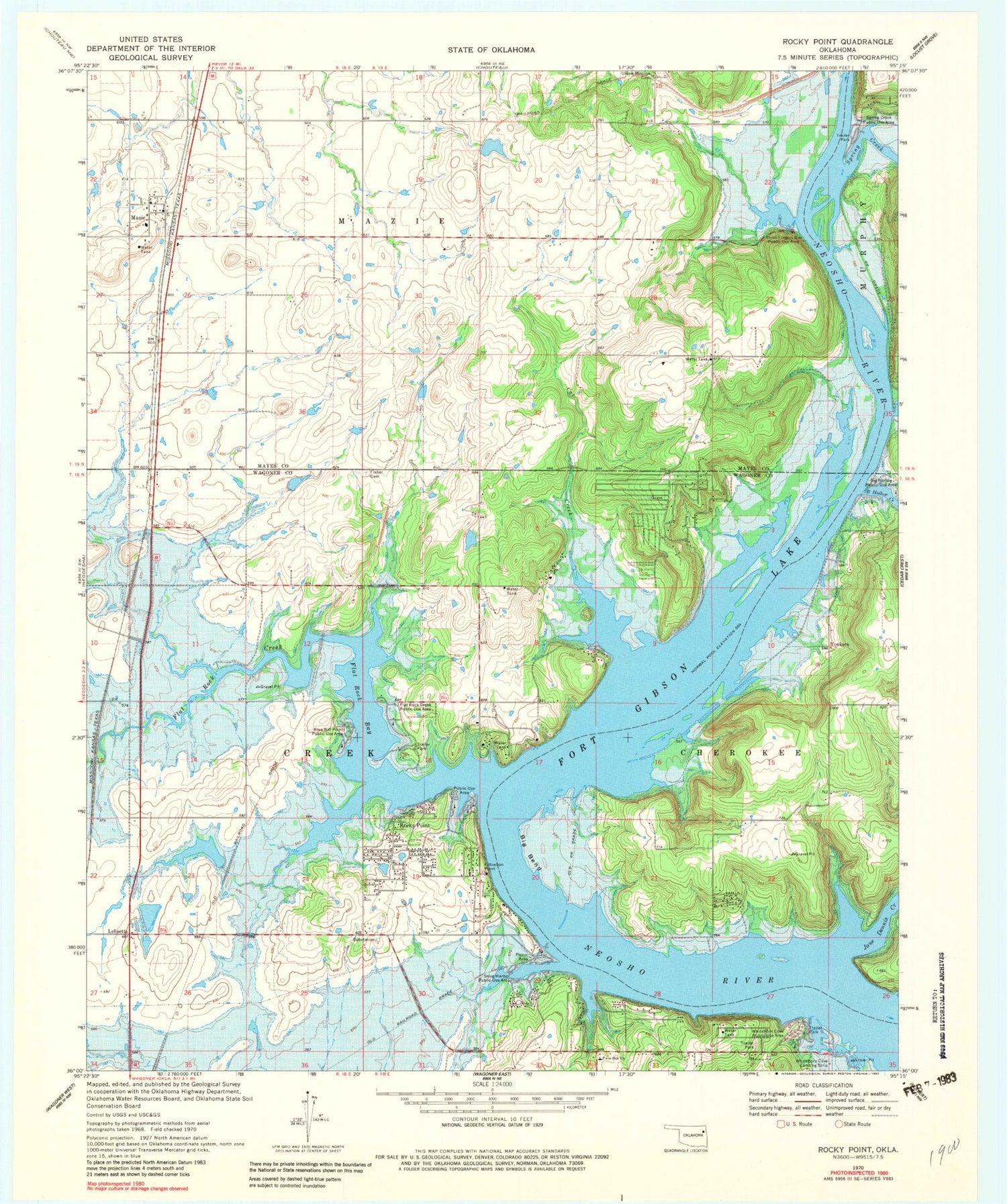 Classic USGS Rocky Point Oklahoma 7.5'x7.5' Topo Map Image