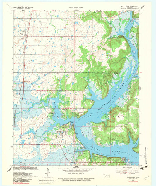 Classic USGS Rocky Point Oklahoma 7.5'x7.5' Topo Map Image