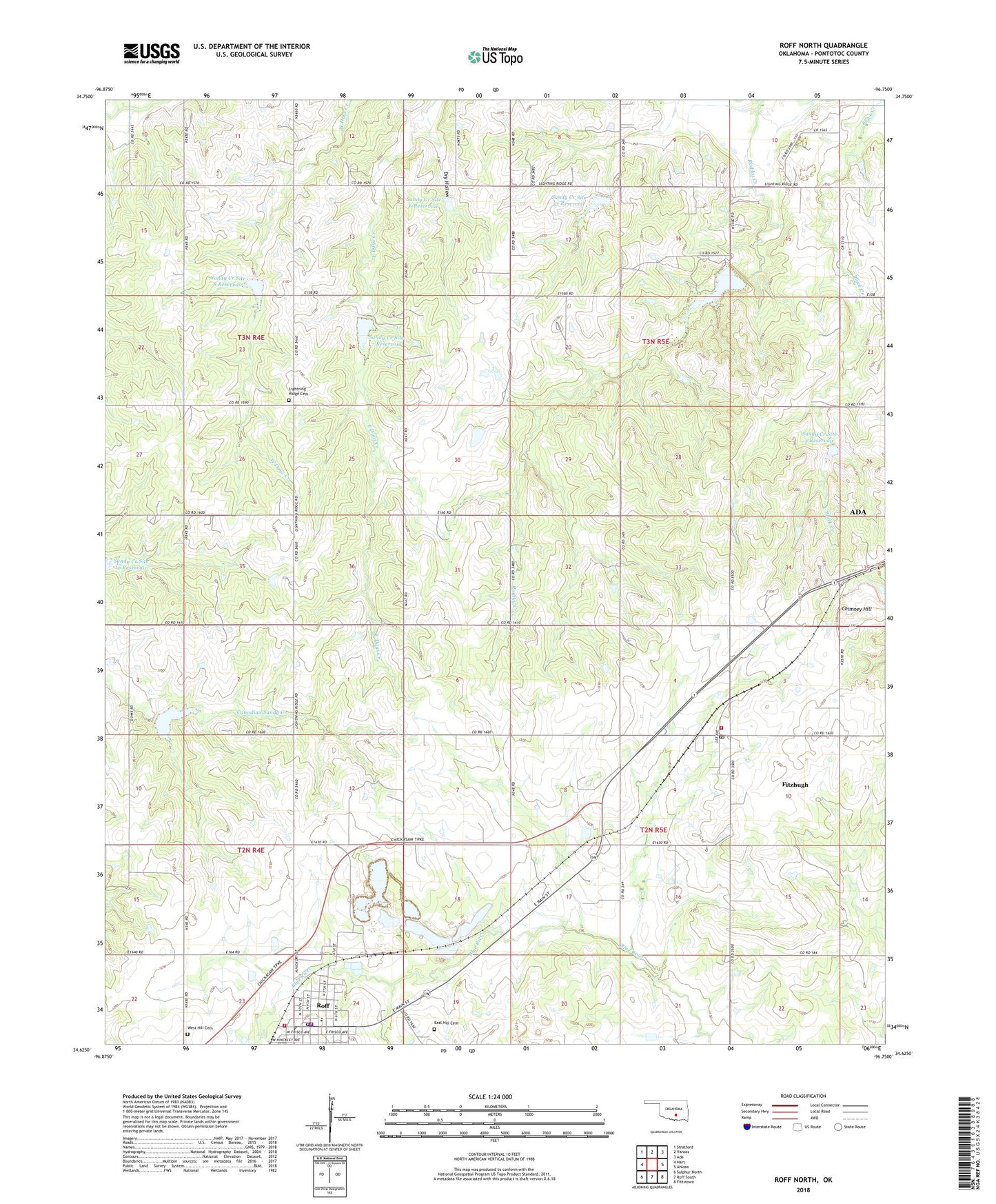 Roff North Oklahoma US Topo Map Image