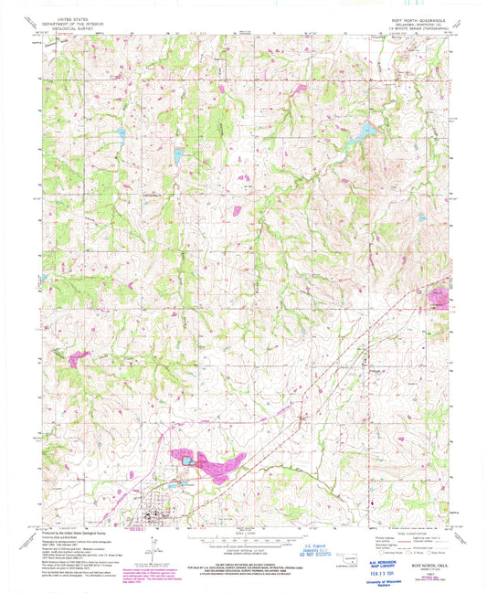 Classic USGS Roff North Oklahoma 7.5'x7.5' Topo Map Image