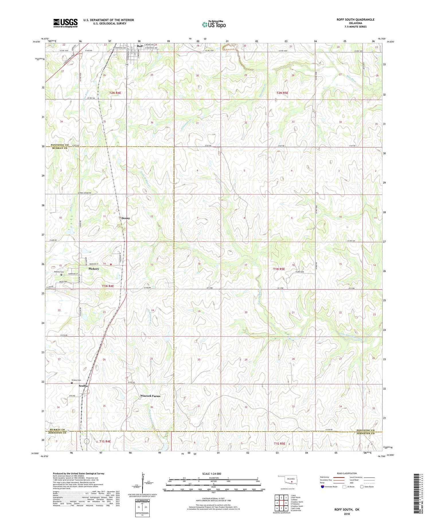 Roff South Oklahoma US Topo Map Image