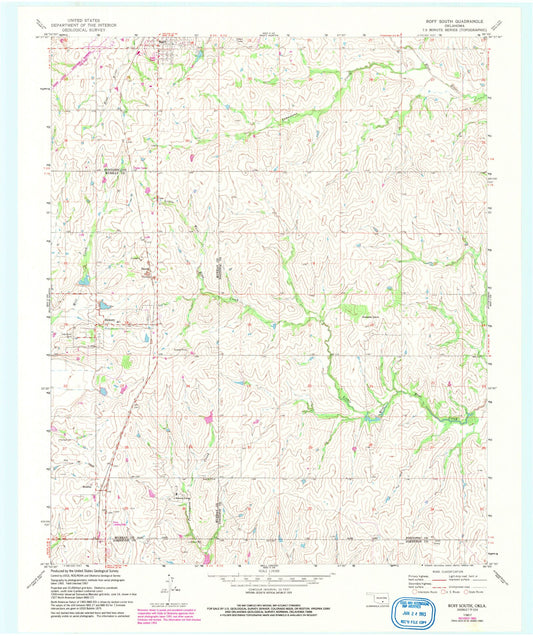 Classic USGS Roff South Oklahoma 7.5'x7.5' Topo Map Image