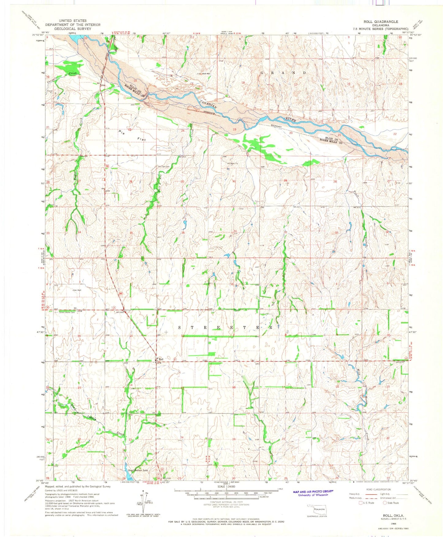 Classic USGS Roll Oklahoma 7.5'x7.5' Topo Map Image