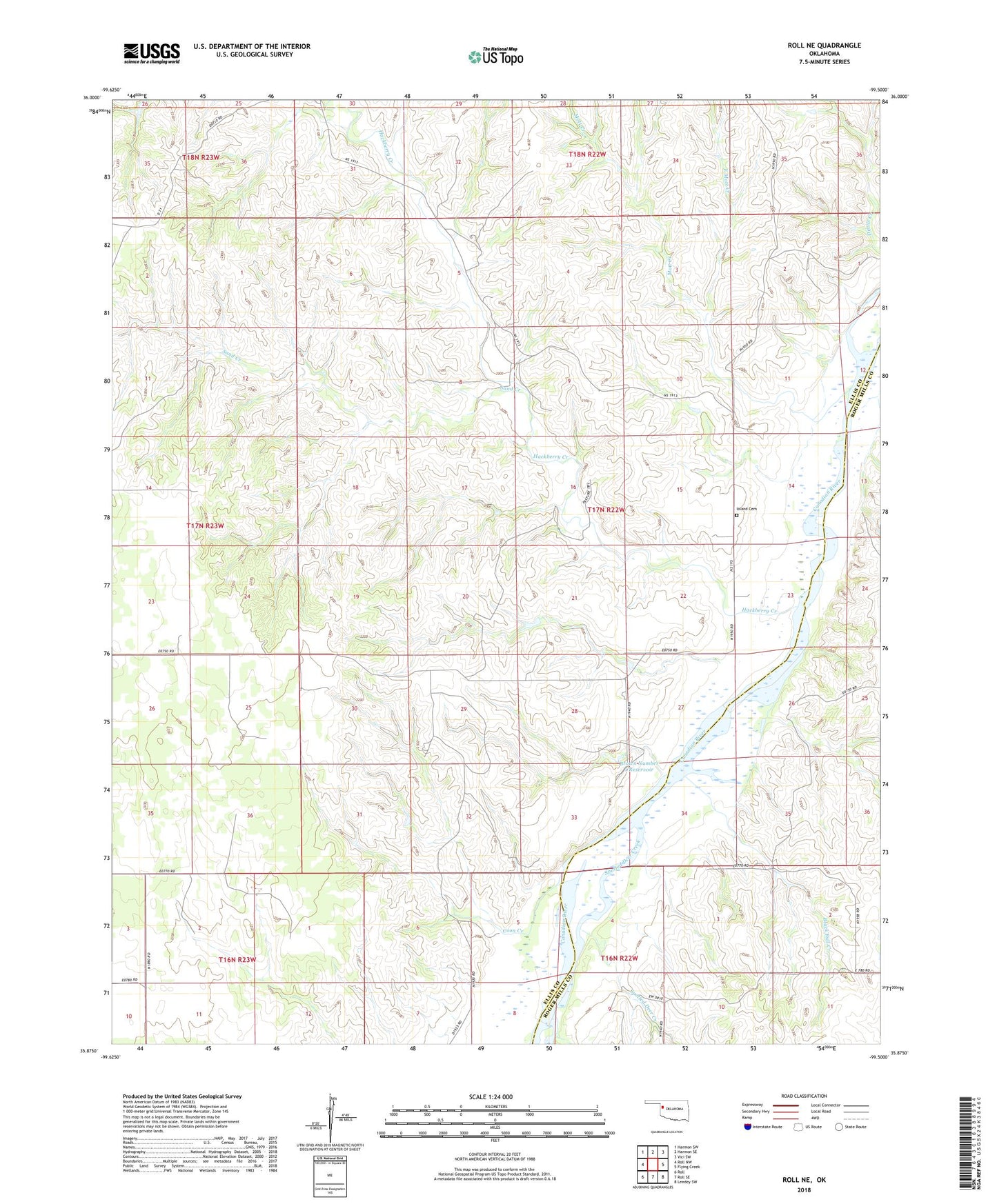 Roll NE Oklahoma US Topo Map Image