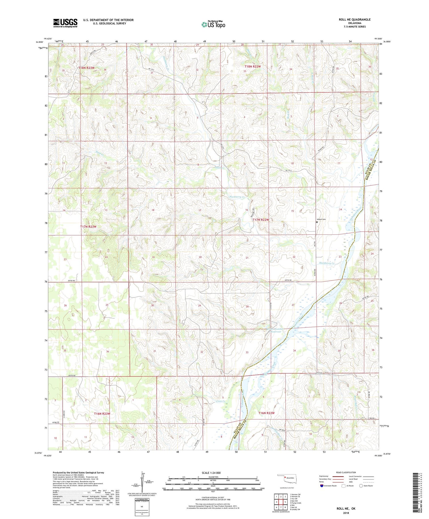 Roll NE Oklahoma US Topo Map Image