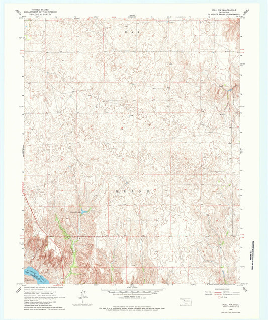 Classic USGS Roll NW Oklahoma 7.5'x7.5' Topo Map Image