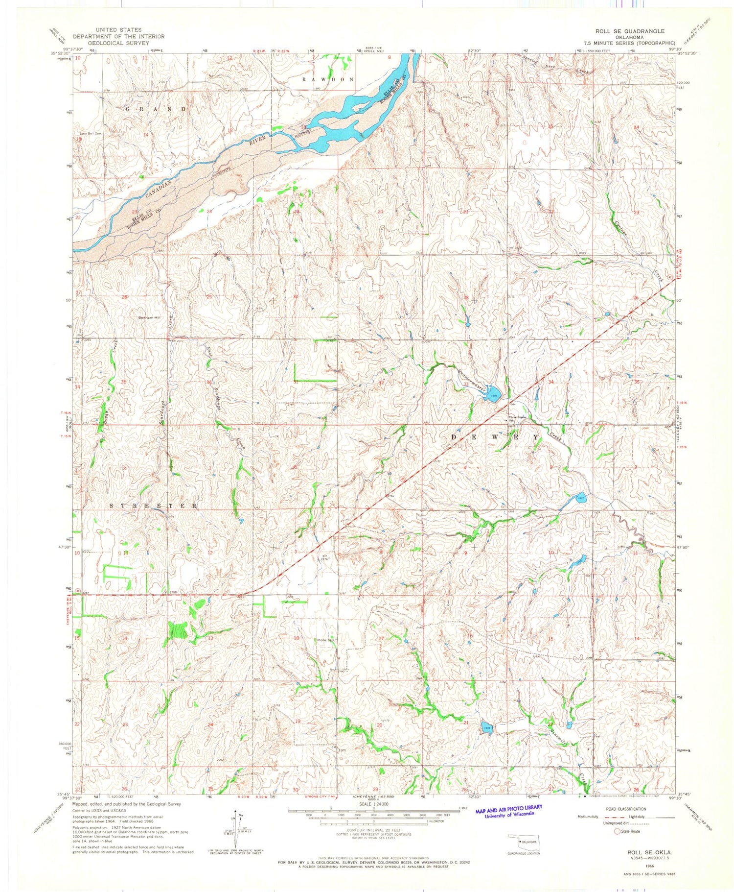 Classic USGS Roll SE Oklahoma 7.5'x7.5' Topo Map Image