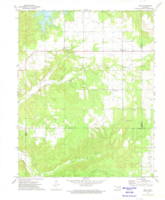 Classic USGS Rose Oklahoma 7.5'x7.5' Topo Map Image