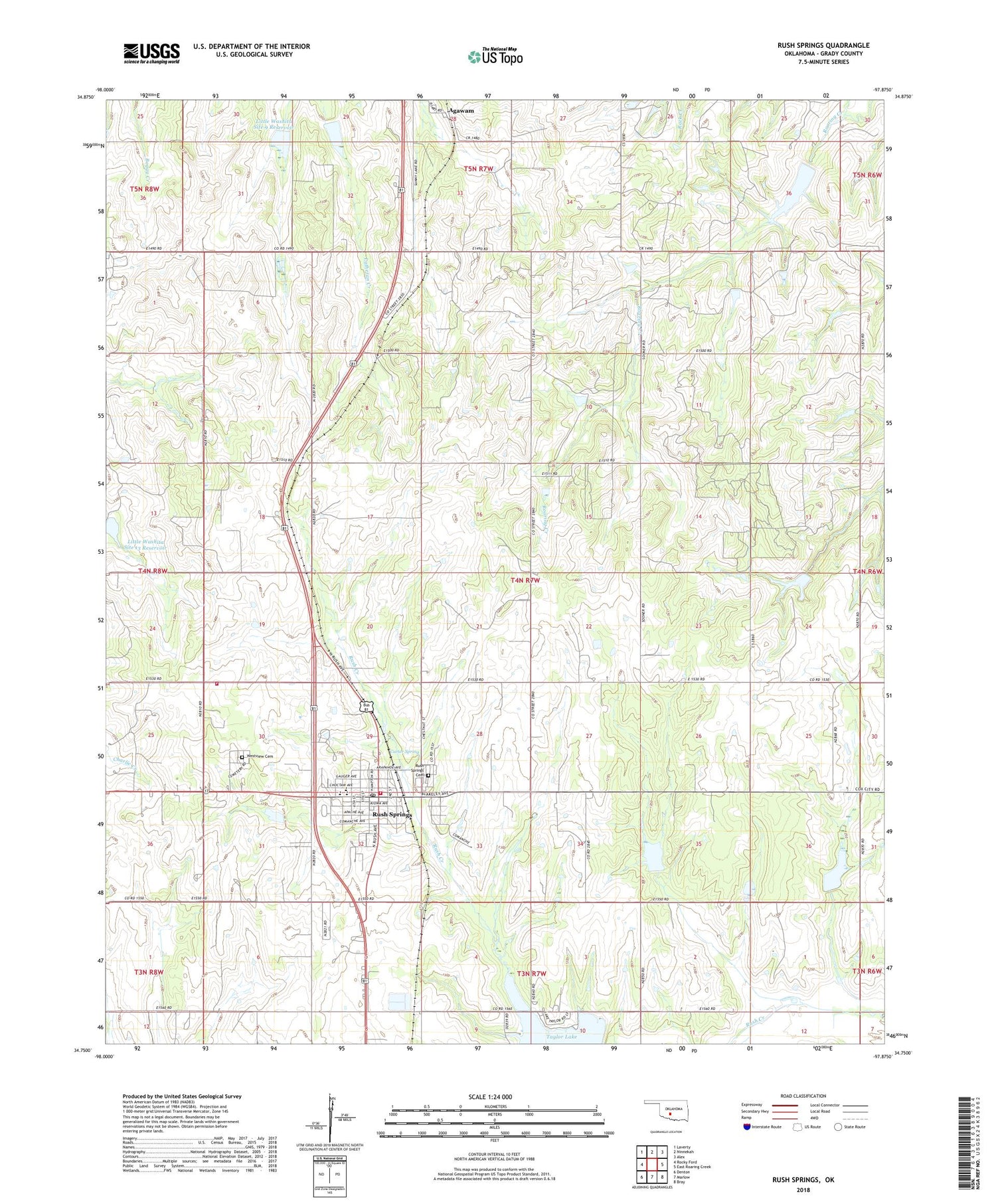 Rush Springs Oklahoma US Topo Map Image