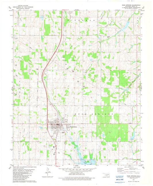 Classic USGS Rush Springs Oklahoma 7.5'x7.5' Topo Map Image