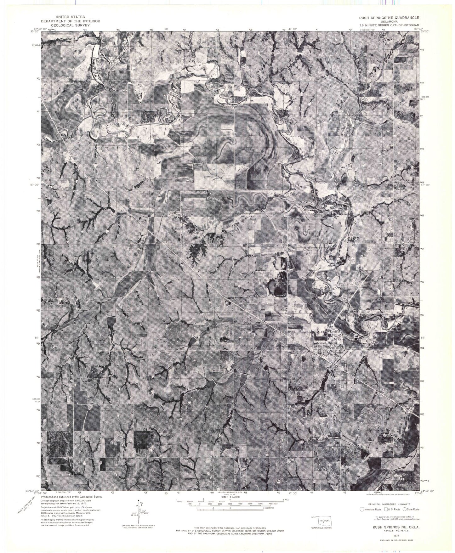 Classic USGS Alex Oklahoma 7.5'x7.5' Topo Map Image