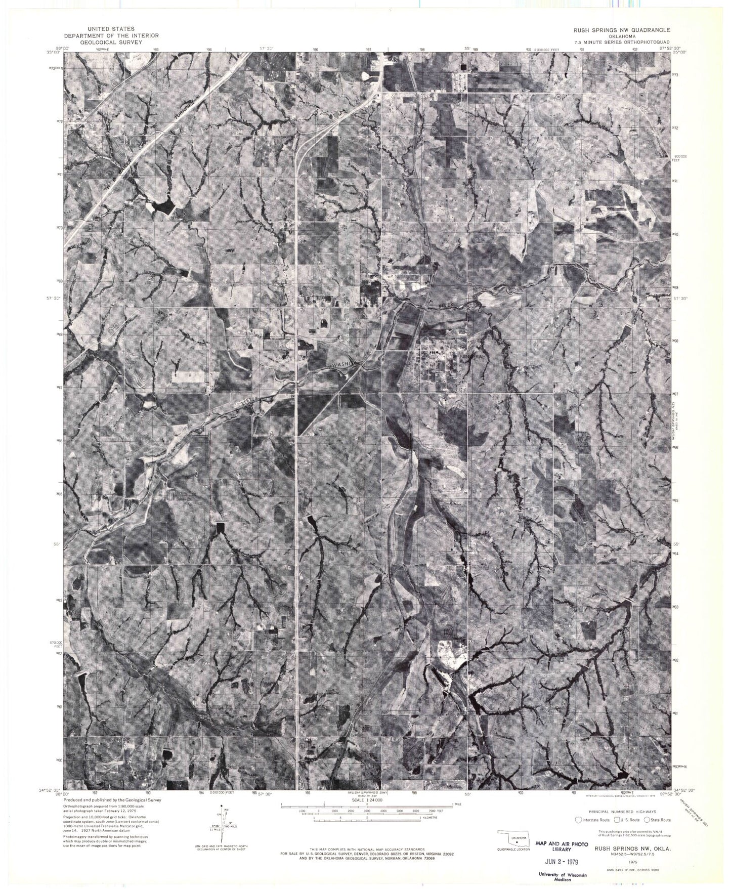 Classic USGS Ninnekah Oklahoma 7.5'x7.5' Topo Map Image