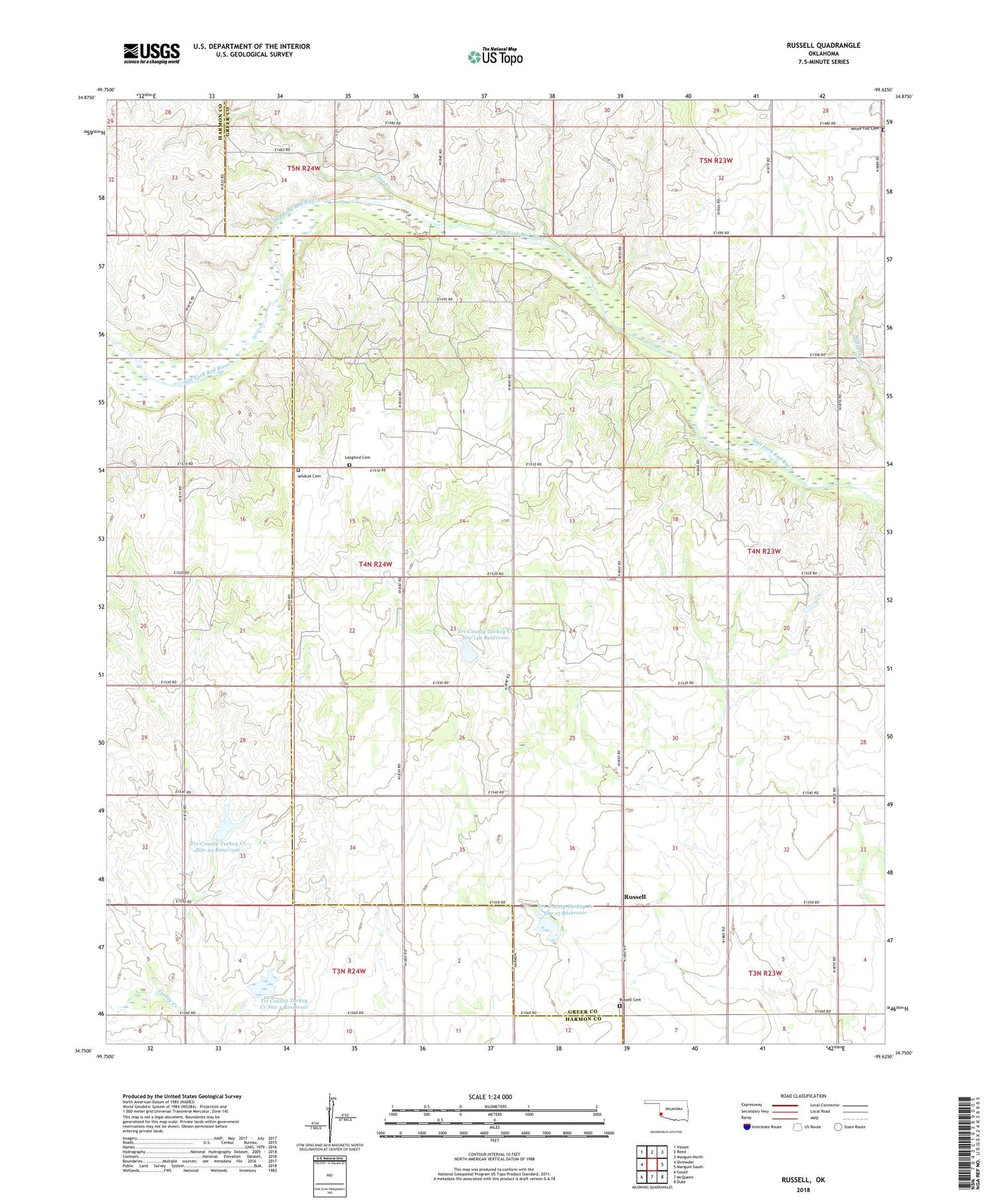 Russell Oklahoma US Topo Map Image