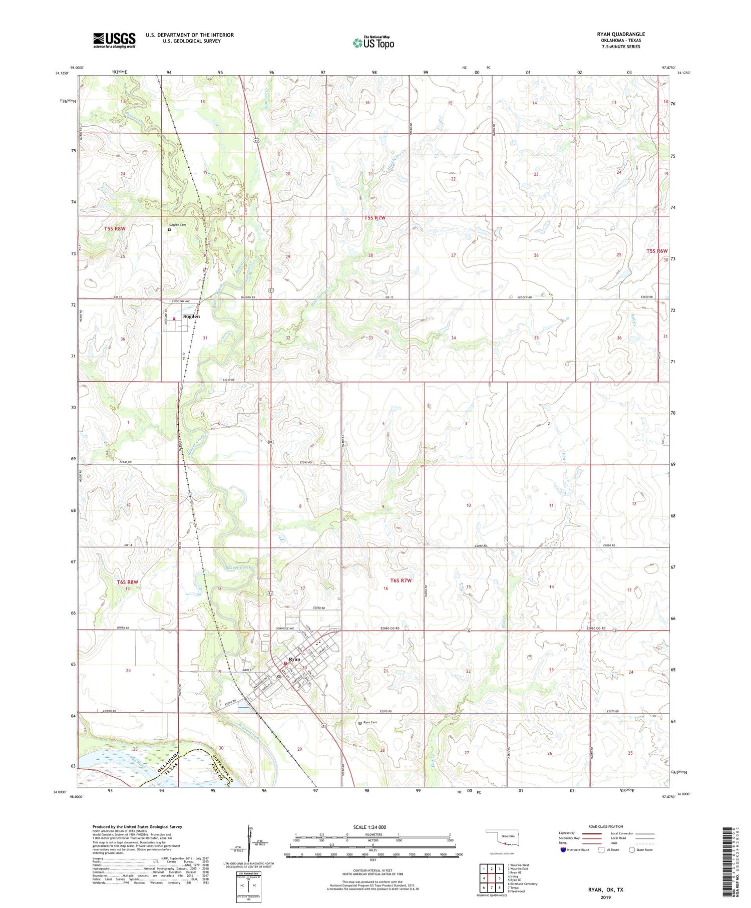 Ryan Oklahoma US Topo Map Image