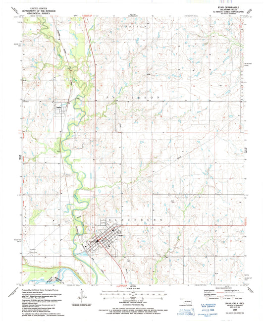 Classic USGS Ryan Oklahoma 7.5'x7.5' Topo Map Image