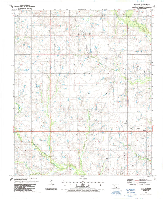 Classic USGS Ryan NE Oklahoma 7.5'x7.5' Topo Map Image