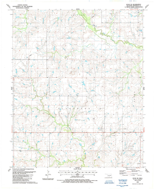Classic USGS Ryan SE Oklahoma 7.5'x7.5' Topo Map Image