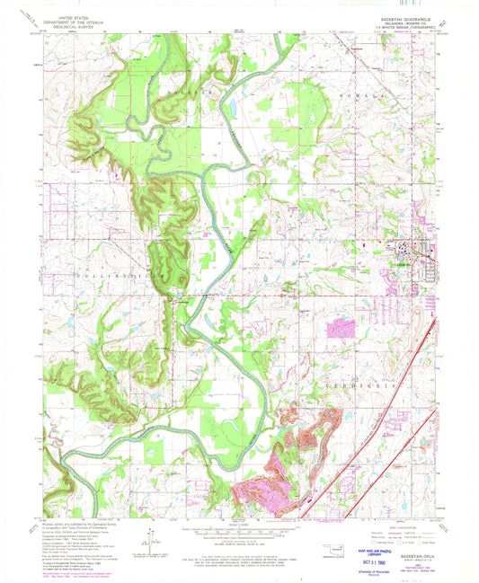 Classic USGS Sageeyah Oklahoma 7.5'x7.5' Topo Map Image