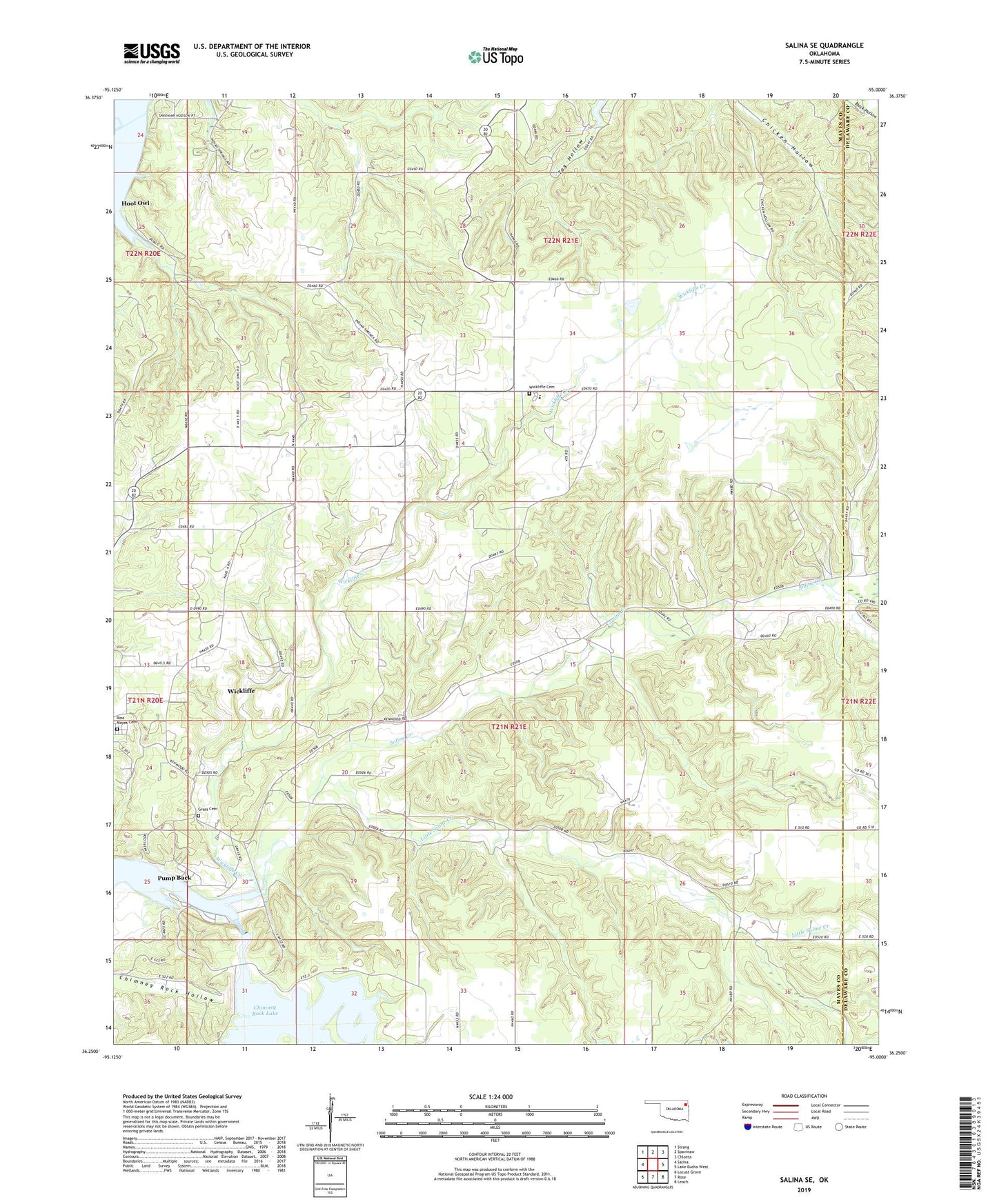 Salina SE Oklahoma US Topo Map Image