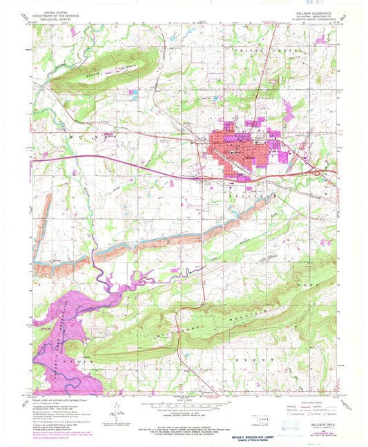 Classic USGS Sallisaw Oklahoma 7.5'x7.5' Topo Map Image